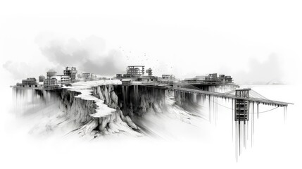 A conceptual watercolor painting of a giant digital divide