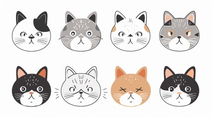 Fototapeta premium Flat Vector illustration of cute cat. Collection sets