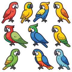 Colorful cartoon parrots. illustration of parrots isolated on white background.