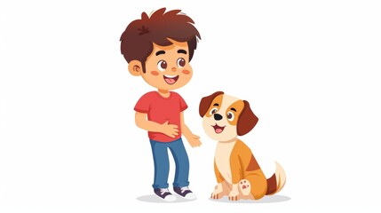 Fototapeta premium Vector illustration of cute dog and little kid