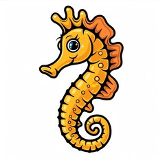 A cute cartoon illustration of a yellow and orange seahorse.