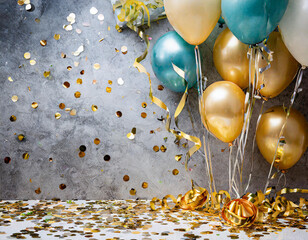 birthday or anniversary balloons and confetti decoration for surprise parties event setup