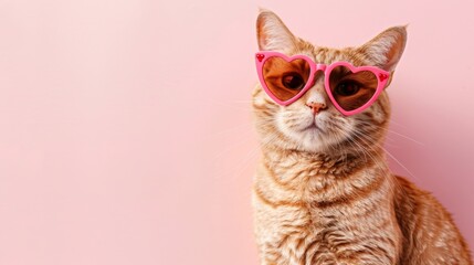 Funny cute cat wearing heart shape sunglasses