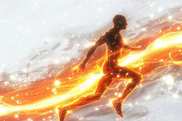 An athlete in full sprint, enveloped in a cascade of sparkling lights, exemplifies the energy of a track competition.