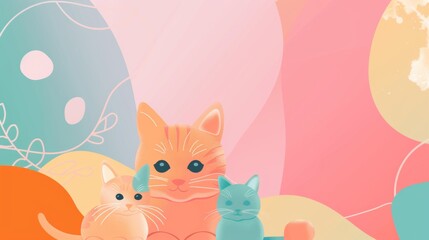 Abstract background template with pet theme. Vector illustration of cute cat