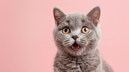 A cute surprised cat over plain background