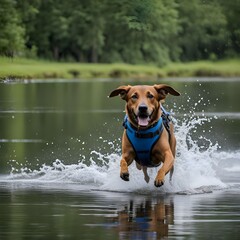  A dog running on water