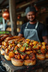 Man standing in front of bread display