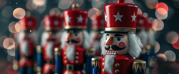 Patriotic-themed nutcrackers standing guard , professional photography and light