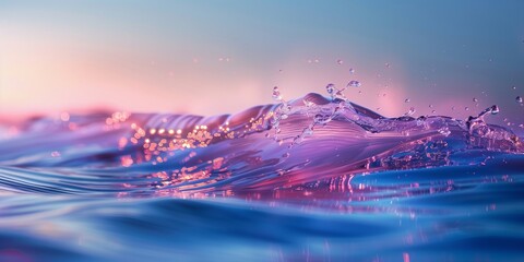 Sparkling pink and blue water waves. Abstract minimalist design concept for wallpaper, poster, banner with copy space.