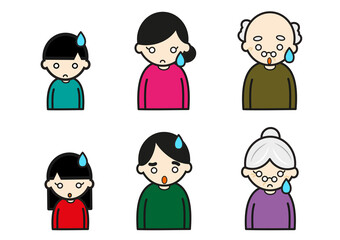 驚いた表情の三世代家族セット