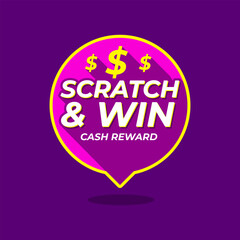 Scratch and win game contest speech bubble icon label sign design vector