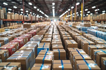 Busy warehouse filled with boxes