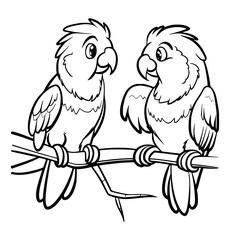 Parrots cartoon coloring page for kids - coloring book
