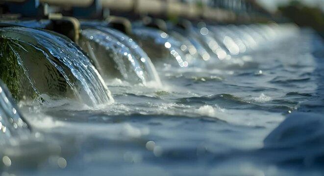 Treating Water at an Industrial Wastewater Treatment Plant Before Discharge. Concept Treatment Process, Water Quality Control, Industrial Discharge Regulations, Effluent Monitoring