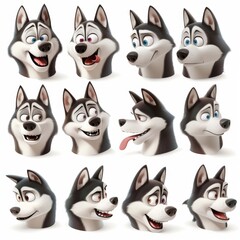 Fototapeta premium Funny face expression collection of Husky dog. Vector illustration