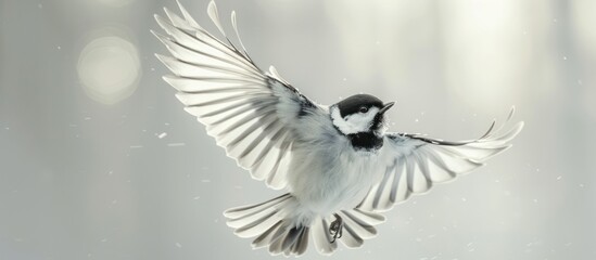 Graceful Black and White Songbird in Flight