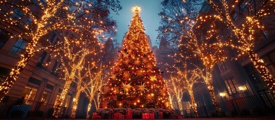 Illuminated Christmas Tree in City Square