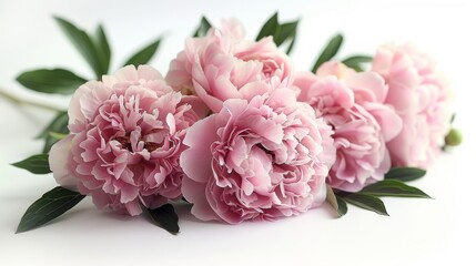 An isolated pink peony flower with a white background.
