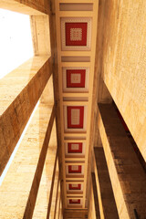 Collonade, aisle with colorful patterns, paintings on the ceiling at the Anitkabir monument,...