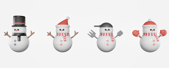 Cute Snowmen 3D Christmas on white background.