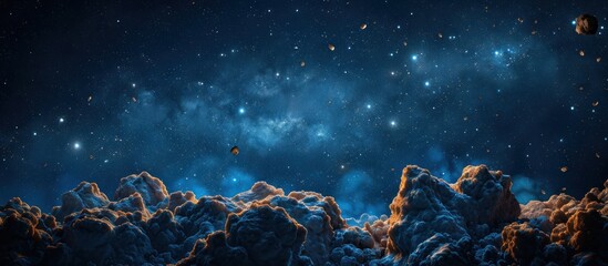 Starry Night Sky With Clouds - obrazy, fototapety, plakaty
