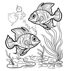 Fish illustration coloring book - coloring page for kids