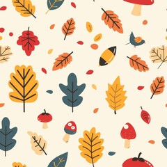 Kids Autumn-Themed Wallpaper in Flat Design

