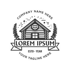 Wooden Cabin Chalet Cottage with Pine Cedar Spruce Conifer Evergreen Fir Larch Hemlock Cypress Trees Forest Illustration