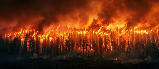 Destructive Forest Fire Engulfing Trees