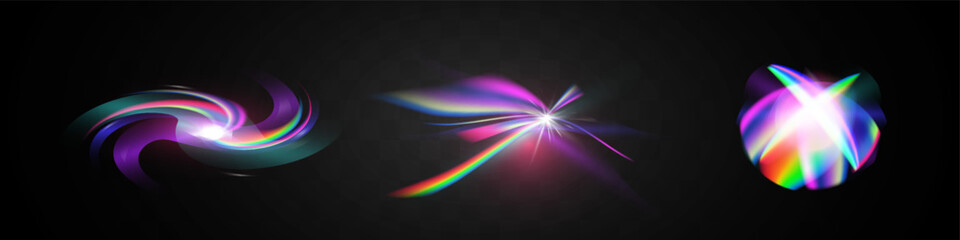 Crystal rainbow light reflection effect. Colorful clear iridescent lenses.	

