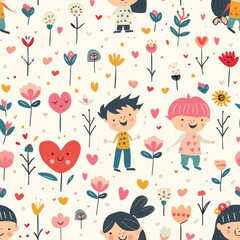 Colorful Love-Themed Kids Wallpaper in Flat Design

