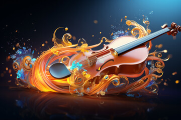 abstract music background with violin and color splash coming from it  Music beam light with plain abstract background HD