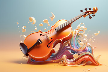 violin and notes with color beam light Music beam light with plain abstract background HD