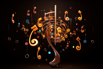 abstract music symbol with music notes dancing around Music beam light with plain abstract background HD