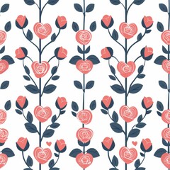 Simple Seamless Mother's Day Themed Pattern with Hearts and Roses

