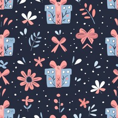 Simple Seamless Mother's Day Pattern with Gift Boxes and Ribbons

