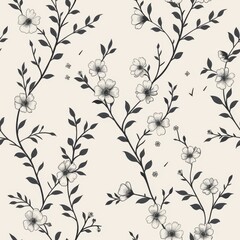 Simple Seamless Minimalist Lineart Wedding Pattern with Floral Bouquets and Vines

