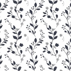 Simple Seamless Minimalist Lineart Wedding Pattern with Floral Bouquets and Vines

