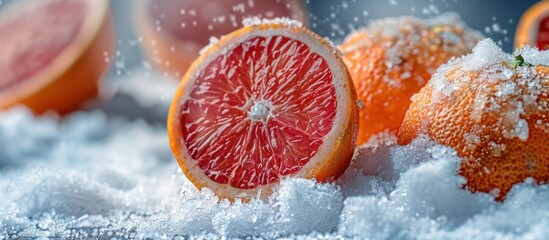 Close-Up of Halved Grapefruit - obrazy, fototapety, plakaty