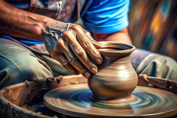 Artistic Shot of a Craftsmans Hands Sculpting a Clay Pot