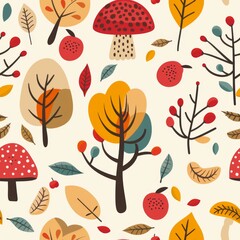 Kids Autumn-Themed Wallpaper in Flat Design

