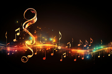 Music b eam ray along with lights and music symbols, dancing music Music beam light with plain abstract background HD
