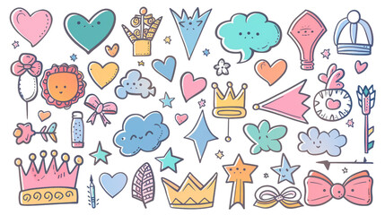 Whimsical Hand Drawn Doodle Collection of Colorful Vector Elements for Social Media and Idol Posters - Trendy Design for Stickers and Decorative Artwork