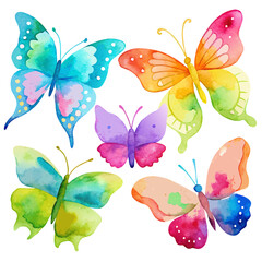 Obraz premium Beautiful watercolor butterflies of different sizes on a white background. Vector illustration.