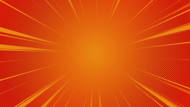 comic zoom lines with dots on orange background 4k motion, abstract background with rays, empty design element