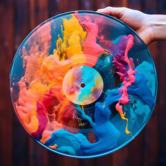 Abstract colorful vinyl in the hand
