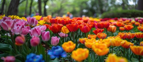 Obraz premium Vibrant Field of Tulips and Flowers