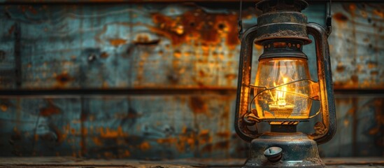 Antique Lantern on Wooden Table
