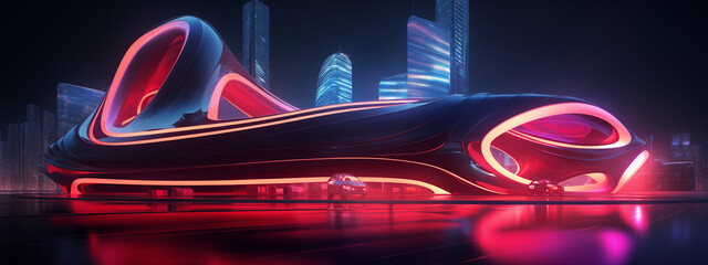 In this illuminated facade image, we see a modern building that reflects the liveliness and energy of the city nights